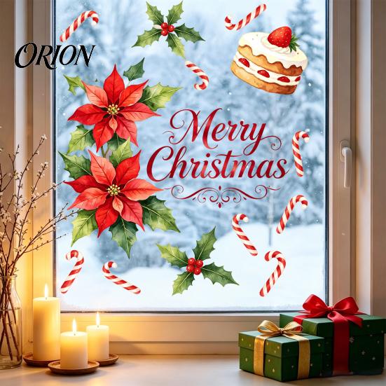 Reusable Festive Decor Watercolor Christmas Static Sticker, Santa Claus/Deer/Christmas Tree/Cake Pattern Print, DIY Window Decorations Thickened