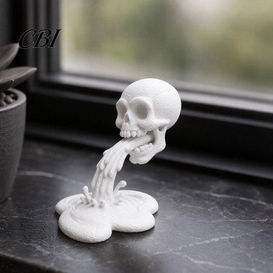 Skull And Water Texture Model 3D Printed Flow Ornament, Creative Statue with Eco-friendly Desk Ornament Stable Base, Compact Gothic Decoration,