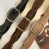 Women's Vintage Rivet Belt New Fashion Wide Waist Cummerbund Niche Design Leather Belt for Jeans Dresses Punk