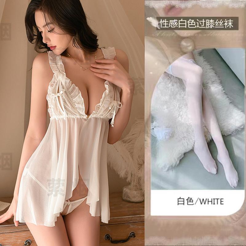 Sexy underwear sexy pajamas female seduction chest split hollow suspender perspective nightdress
