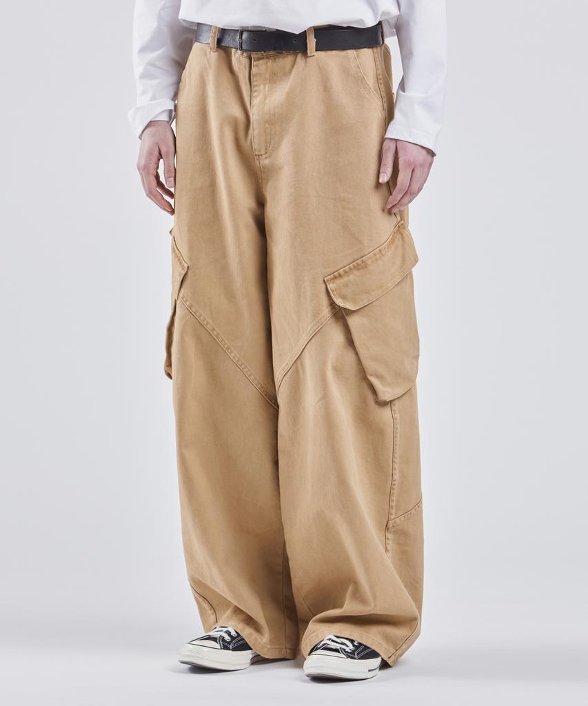 VTWO Washed Wide Cargo Cotton Pants (Beige)