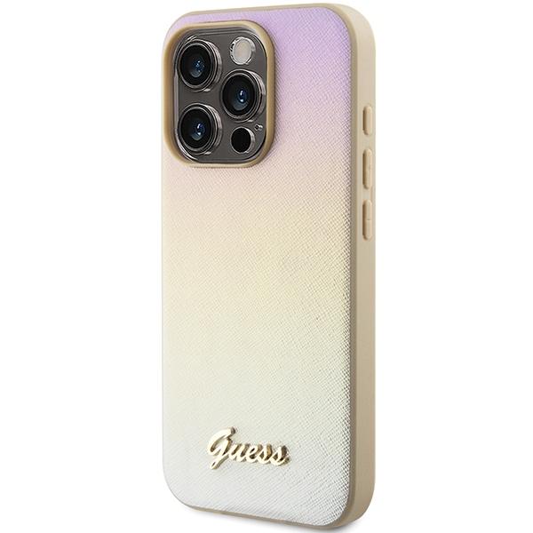 Guess Guhcp15Lpsairsd Iphone 15 Pro 6.1 Złoty/Gold Hardcase Saffiano Iridescent Script