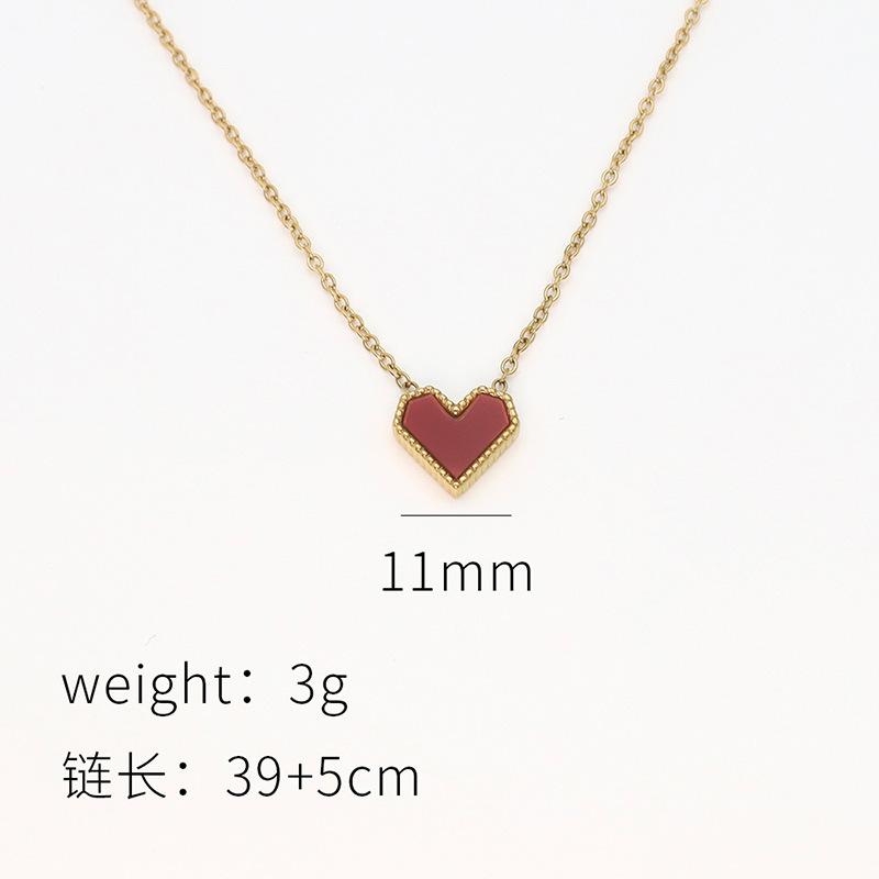 Versatile 18K Titanium Steel Peach Heart Clavicle Chain French Light Luxury Red Acrylic Love Necklace Women'S Pendant