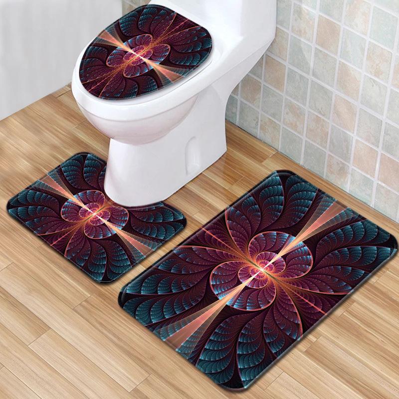 Cool Pattern Bathroom Floor Mat Toilet Three-Piece Set