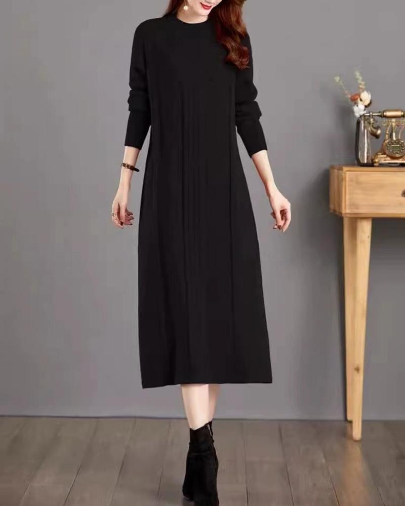 Herbst-Winter 2025 Lockerer Zopfmuster-Wollkleid