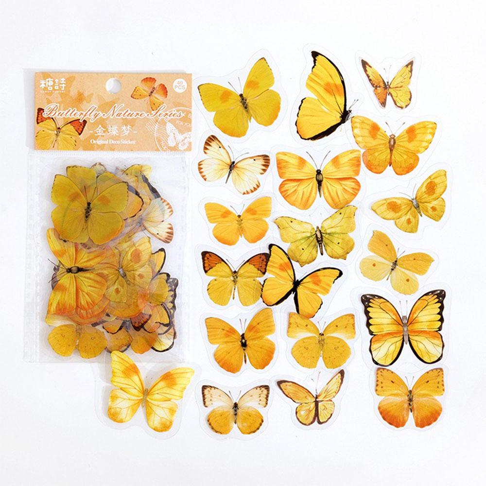 40Pcs/Bag Beautiful Butterfly Sticker PET Transparent Card Journal Decorative DIY Epoxy Resin Craft Material Book Calendar Decor