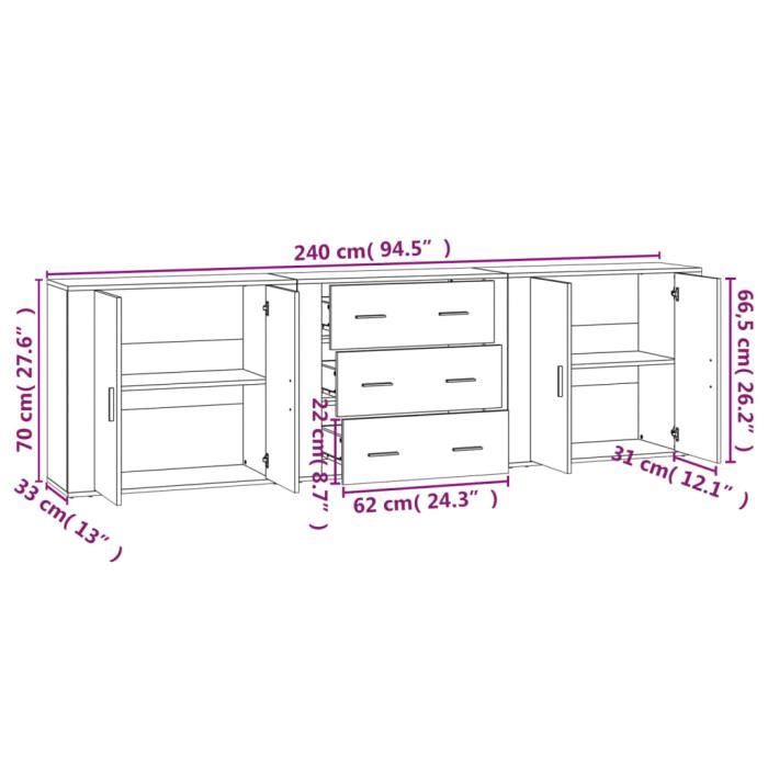 VidaXL Buffets 3 pcs noir bois d'ingénierie 3185400