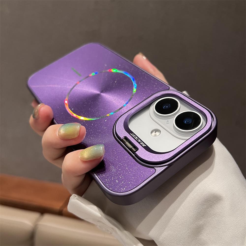 Flip Bracket Lens Protection Stand For Magsafe Magnetic Case For iPhone 14 15 16 17 Pro Max 13 12 11 Laser Aurora Bling Cover