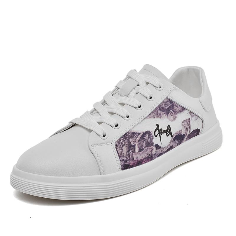 Newest White Men Shoes Fashion Ink Painting Men Sneaker Casual Young Leather School Shoes Designer High Quality Skateboard Trainers