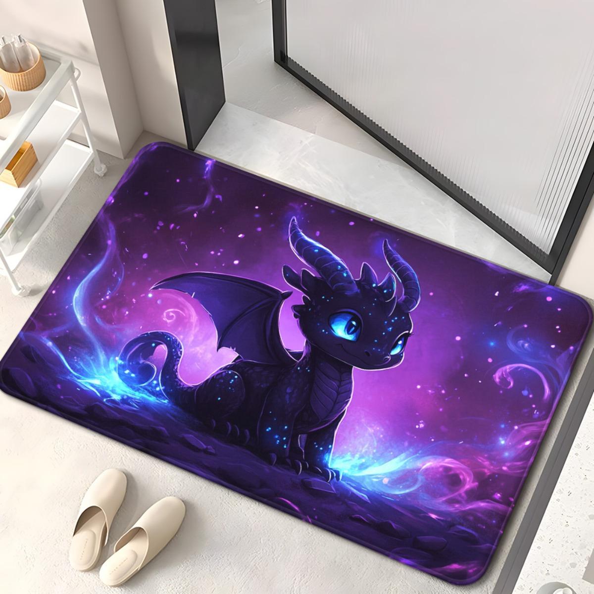 1pc Purple Dragon HD Print Microfiber Mat Non-Slip Absorbent Rug for Bathroom Living Room Yoga 40x60cm