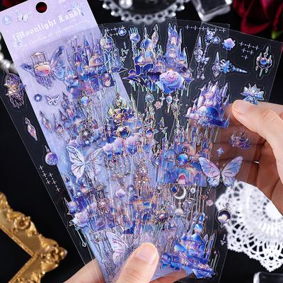 6 Sheets Laser Castle Stickers Stick Labels Decorative Diary Album Handmade DIY Scrapbooking Journal Notebook Collage Material