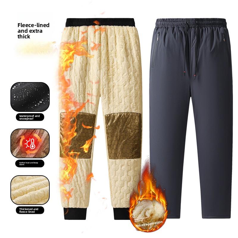 Winter Lambswool-Lined Trousers with Graphene Protective Cover Men's Loose-Fit Outdoor Fleece-Lined Thickened Thermal Long Trousers Men's Plus Size