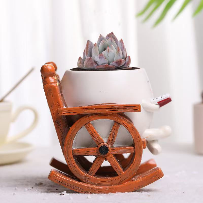 Smile Face Flower Pot Resin Rocking Chair Reading Planter Pot Smiling Succulent Flowerpots Indoor Outdoor Homes Garden Ornaments