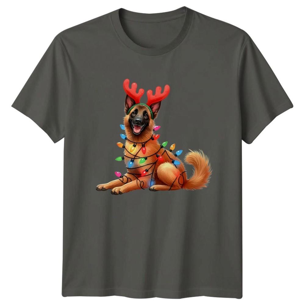 Christmas Dog Reindeer Antlers Lights Unisex Unisexs Graphic Unisex Tee S