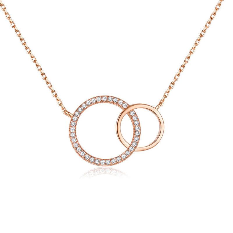 Double Ring Necklace for Women with Versatile Personality and Interlocking Double Circle Pendant