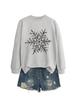 Women's Black & White Snowflake Round Neck Long Sleeve Hoodie - Christmas Casual Fashion for Autumn/Winter.