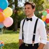 Unisex Bow Tie & Suspenders Set, 3 Clips Adjustable Elastic Braces for Casual & Formal Occasions