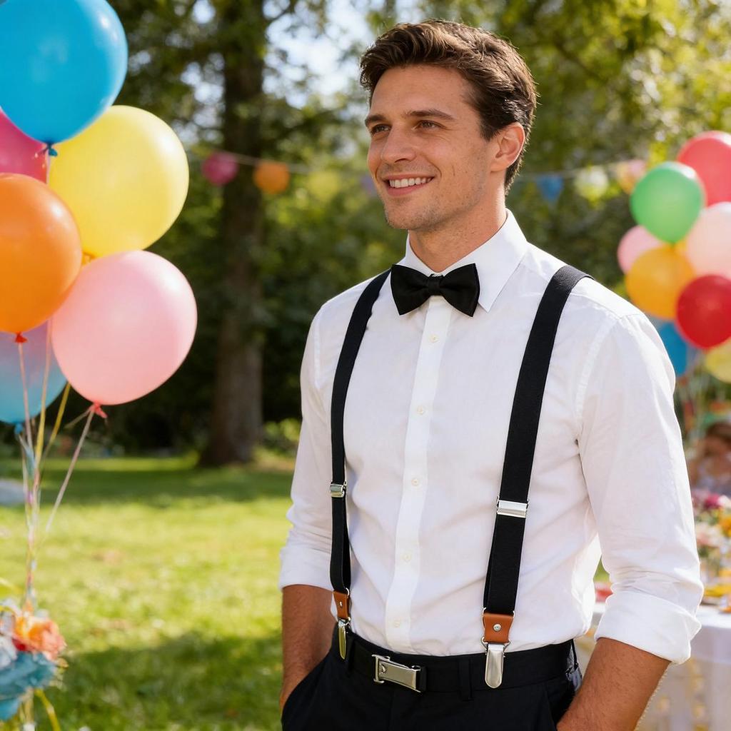 Unisex Bow Tie & Suspenders Set, 3 Clips Adjustable Elastic Braces for Casual & Formal Occasions