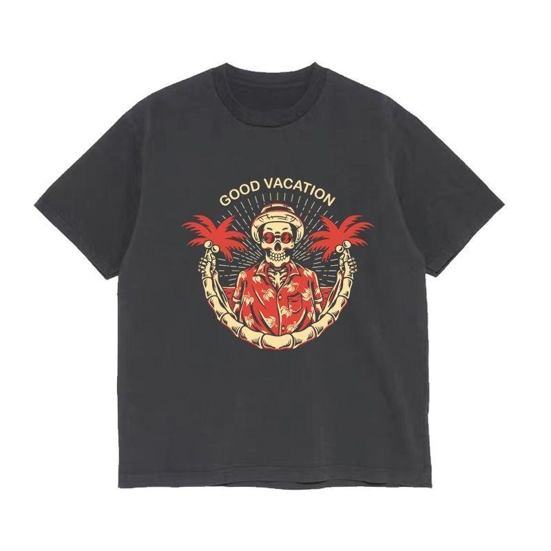 

2025 Autumn and Winter Hip Hop Skull Tide Brand Printed T-shirt Men and Women Couples Pure Cotton Casual Loose Versatile T-shirt 4XL