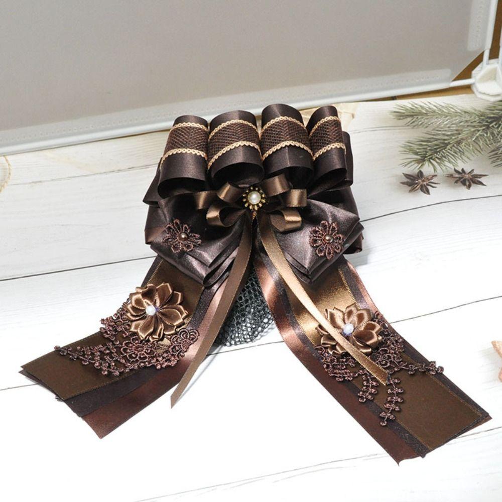 Women Girl Bowknot Net Bun Fashion Pearl Barrette Headdress Flower Snood  For Nurse Bank Catering
