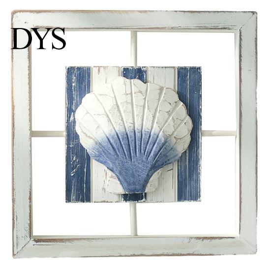 Small Beach House Ornaments 3D Conch/Starfish/Shell Wooden Frame Wall Art, Distressed Coastal Style Decoration, Seaside Theme Decorations Ocean