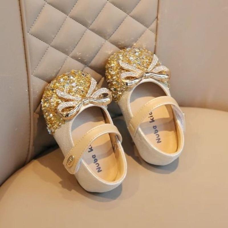 Baby Girls Princess Shoes Round Toes Shiny Sequins Kids Flats Non-slip Soft Sole 2025 New Baby Walking Shoes Sweet Bows Trendy