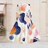 Women Plus Size V Neck Long Sleeve Dark Blue Printed A Line Midi Dress With Belt