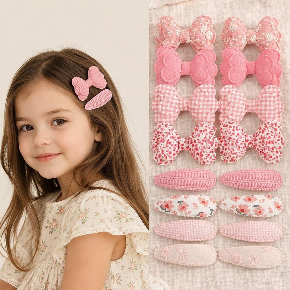 16pcs Floral Fabric Bowknot Baby BB Clips No Hurt Toddler Hair Bows Hairpins Kid Hair Accessories