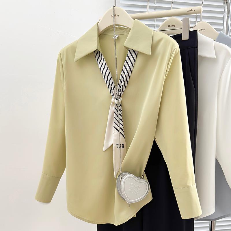 

Женская атласная рубашка с длинным рукавом и лентами - Французский шик 2025 Осенняя коллекция 2XL