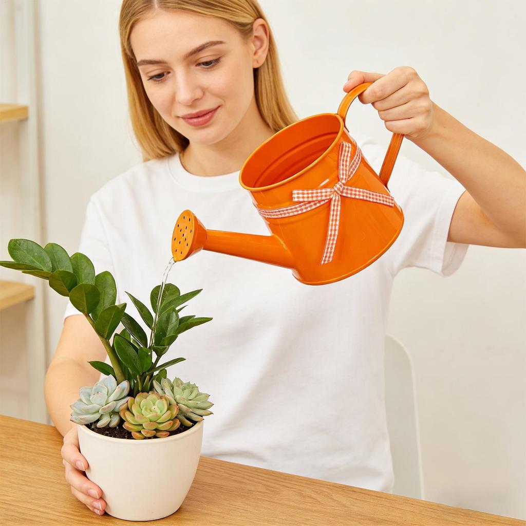 Watering Indoor Can 1L Metal Pot With Sprinkler Head And Gingham Ribbon Modern Plant Watering Cans For Home Office Balcony