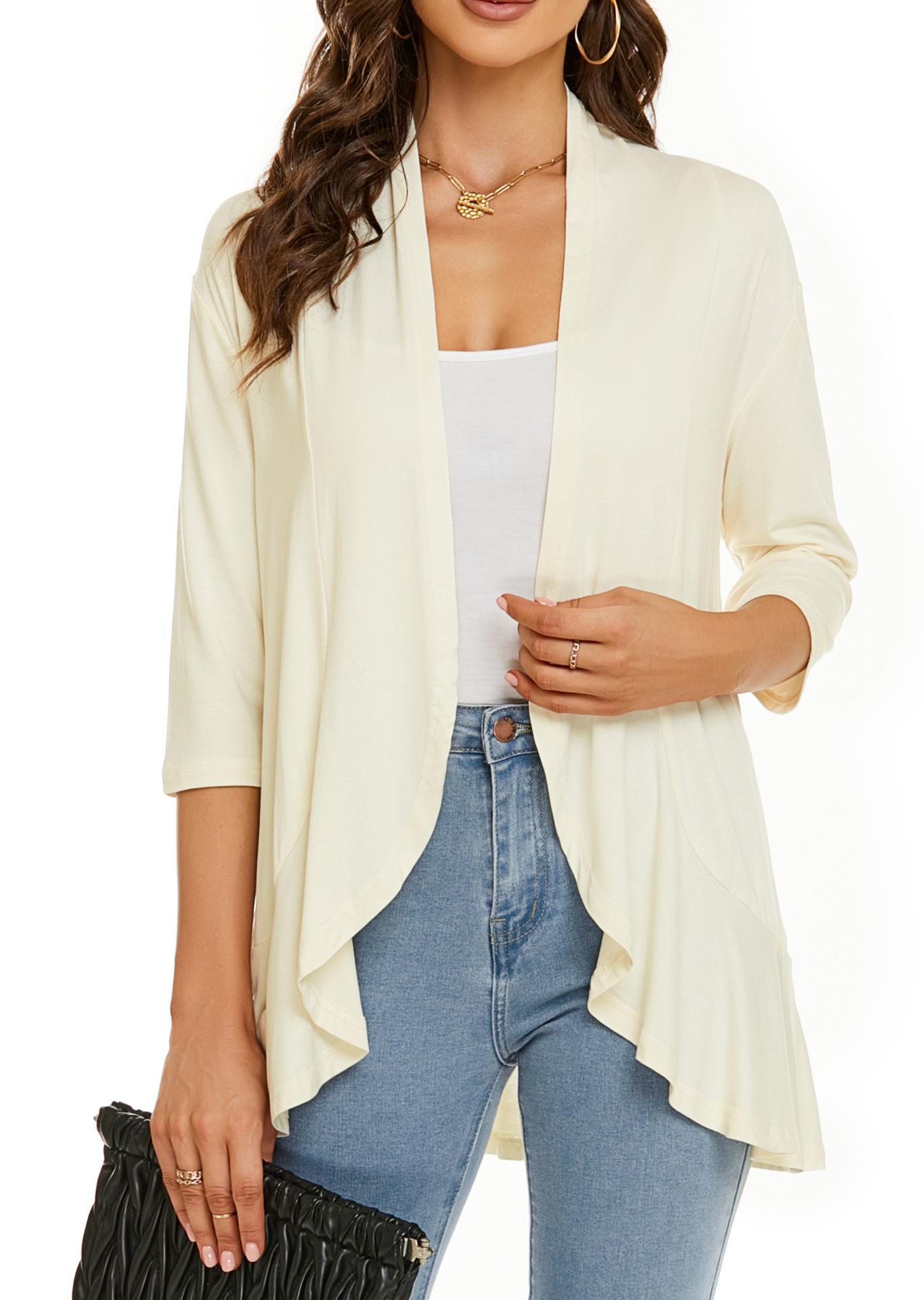 

Spring Women s Cardigan Jacket With Three Quarter Sleeves And Ruffled Edges XL