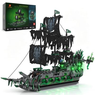 JMBricklayer Pirate Ship Blocks with LED Lights - Flying Dutchman Ghost Ship - Adult Model Ship - Home Decor, Halloween, Birthday Gift, Toy