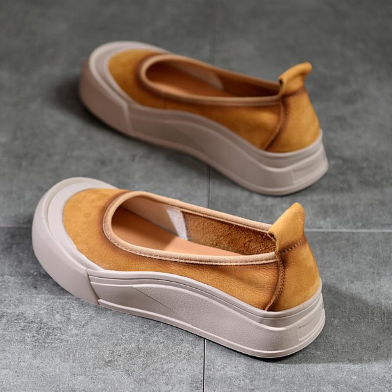 Johnature Loafers Valódi bőr vastag talpú felcsúsztatható cipők kerek orrú sekély női lapos cipők