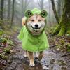 Dirt-Resistant Pet Rain Cloak Hooded Design Frog Pet Poncho Green Dog Rain Jumpsuit  Small Dogs
