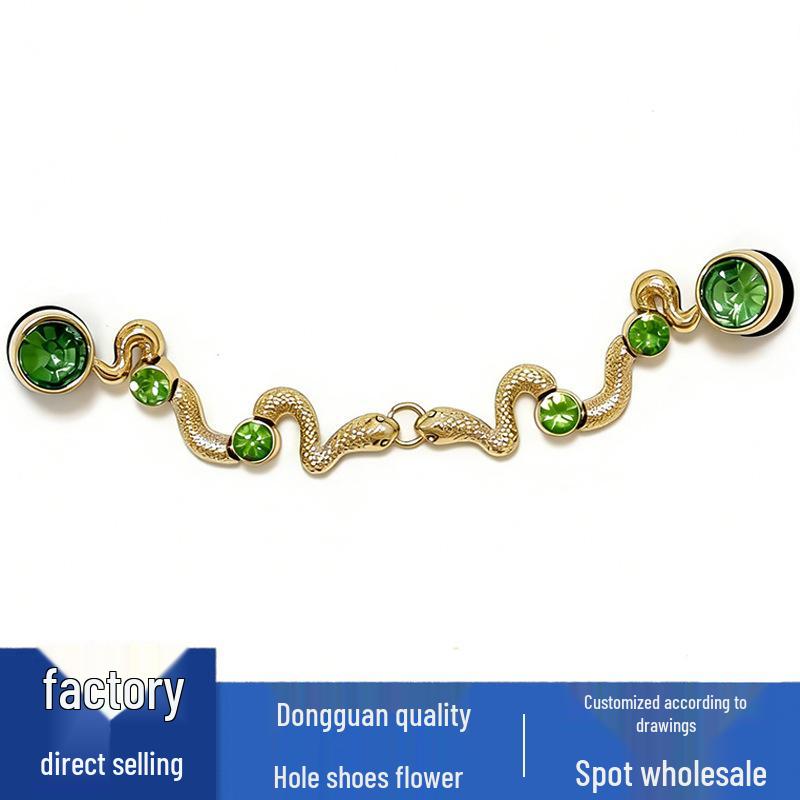 Green Gemstone Snake Flower Metal Shoe Buckle Accessories