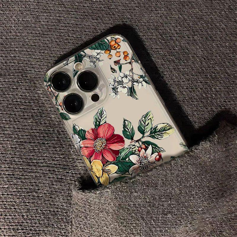 Vintage Floral and Berry Pattern Phone Case for iPhone 17 16 15 14 13 12 11 16E Series Pro Max Plus Double Layer Protection
