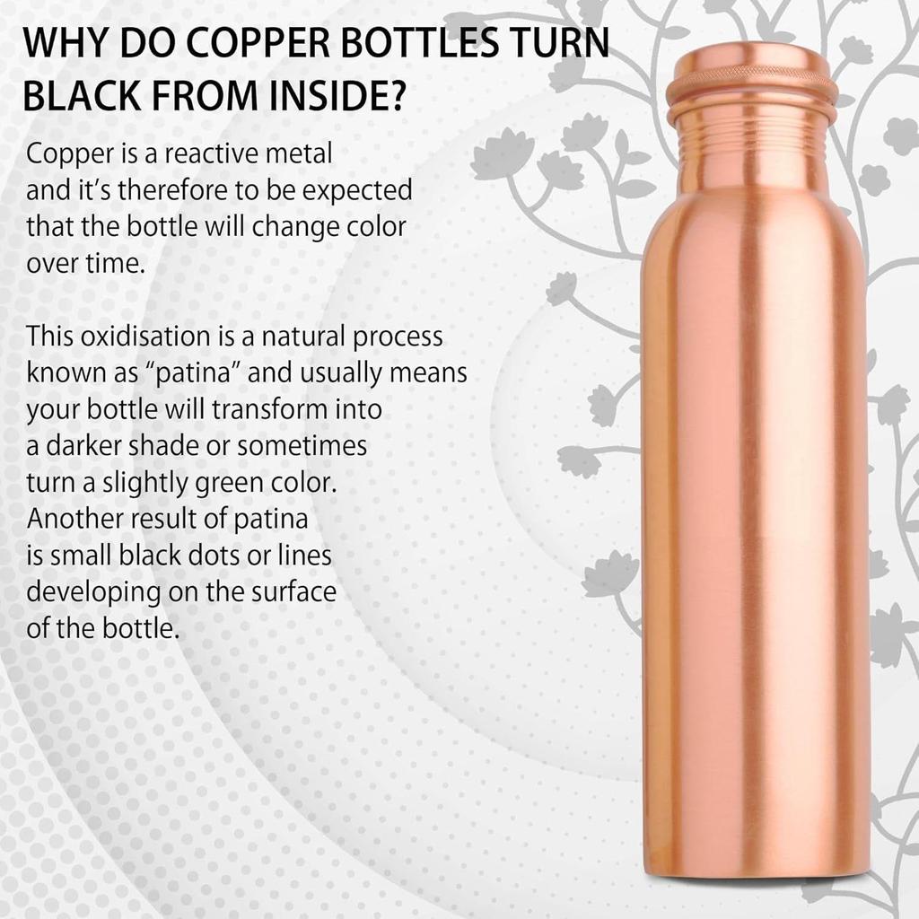 Copper Charge 950 Water Bottle, 1 Piece, Pure Copper, Leak-Proof, 16oz/475ml, BPA Free, Dishwasher and Microwave Safe (Design 3)