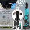 42V 3/8"" Rechargeable Cordless Electric Wrench 110-240V 80N.m Power Tool Electric Ratchet Wrench with 2 Lithium-Ion Battery Charger Kit
