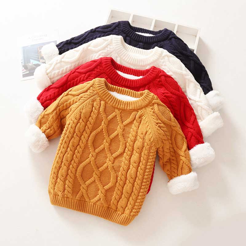 Kids Boys Girls Sweater Winter Thick Warm Kids Add Wool Baby Boy Girls Sweater Spring Long Sleeve Knitwear Tops Clothes