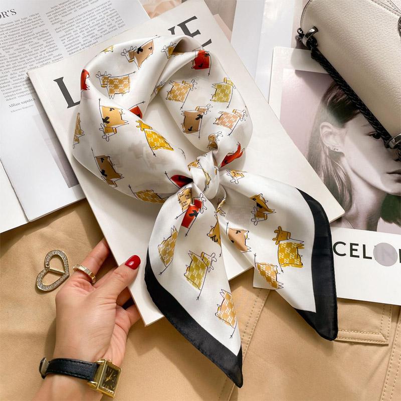 70cm Luxury Horse Print Woman Silk Neck Scarf Square Hair Scarves Foulard HeadBand Shawls Wraps Neckerchief Bandana Women