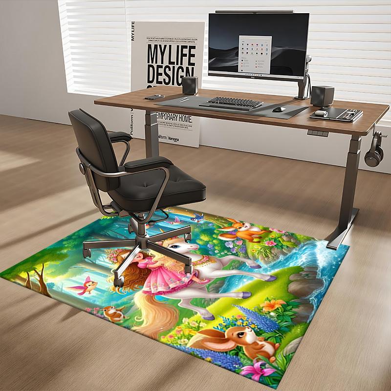 1pc Princess Unicorn Fantasy Office Chair Mat - Anime Cartoon Design, Non-Slip Carpet for Home Decor, Suitable for All Seasons.H094