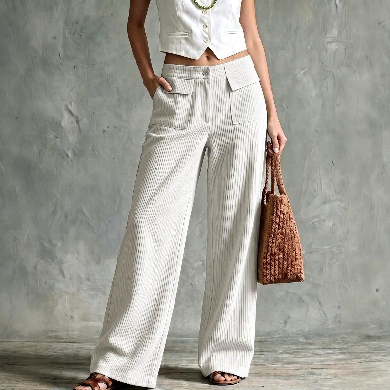 Autumn and winter retro corduroy wide-leg pants women's trousers high waist double pockets straight casual pants