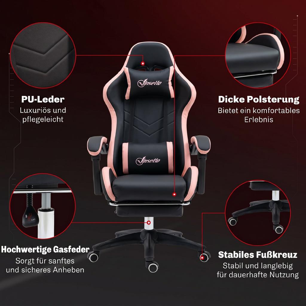 Office Chair, Gaming Chair, 1 Headrest, 1 Lumbar Support, Pink + Black