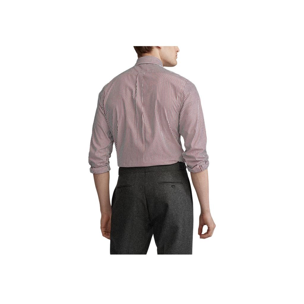 Polo Ralph Lauren Ss24 Pánská košile s dlouhým rukávem z popelínu s výšivkou pruhovaného loga poníka bordó 710767330-013
