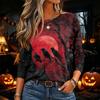 Women's Halloween Print Long Sleeve Neck Pullover T-Shirt for Fall
