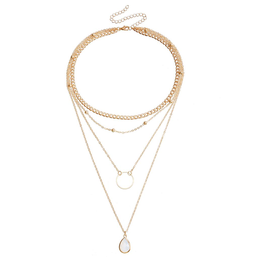 Foreign trade jewelry fashion multi-layer metal chain water drop imitation diamond circle set neck chain stacked collar Spice girl