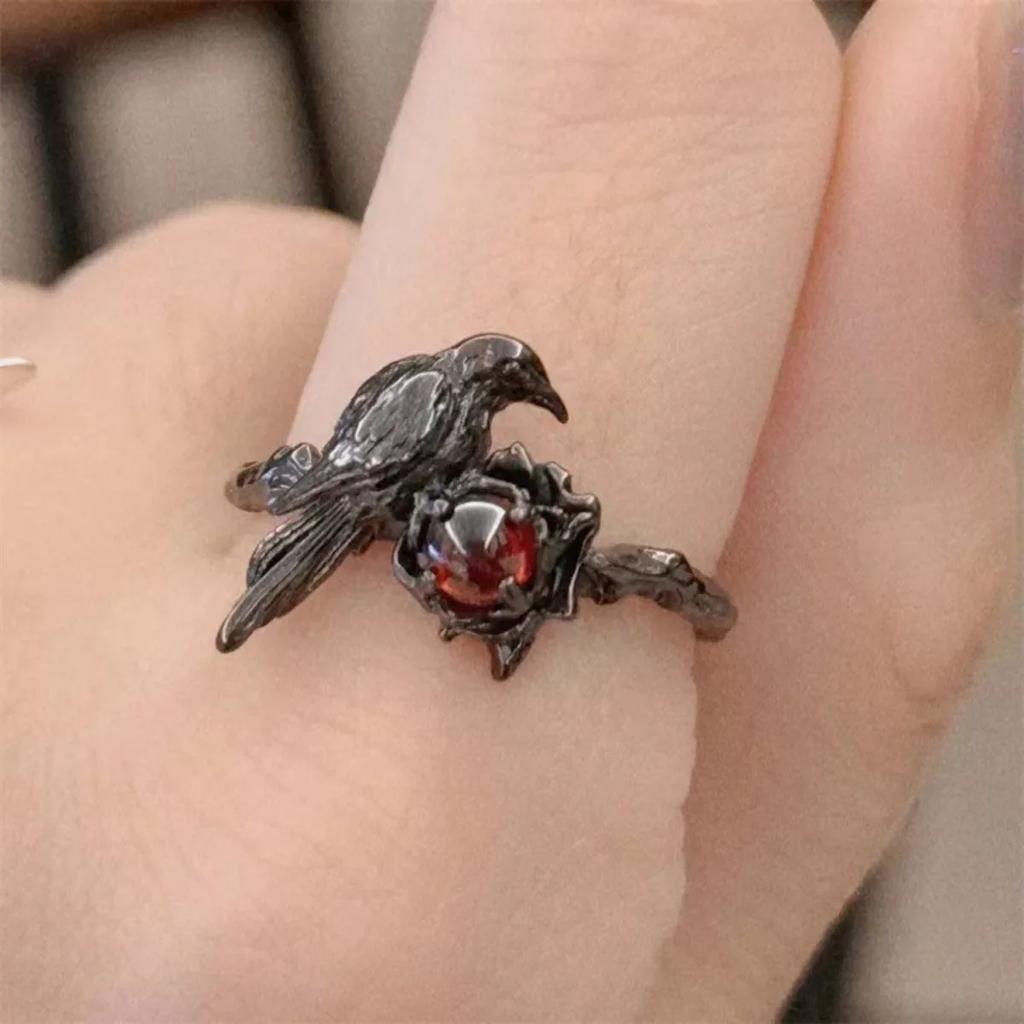 Fashion  Retro New Sense of Design Rings Crow Unisex Dark Adjustable Opening Ring Accessories Jewelry Gifts Halloween Props