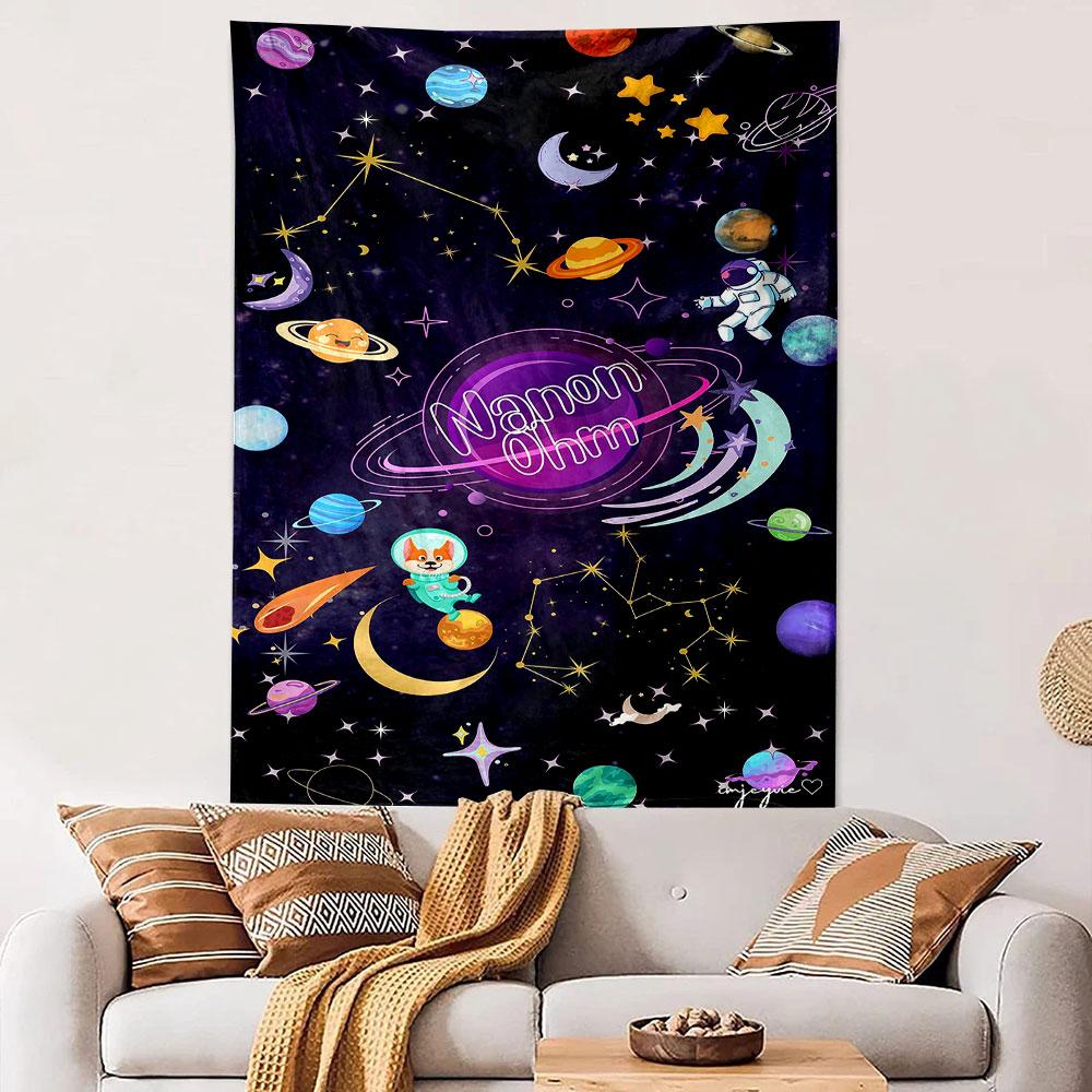 Kawaii Space Astronaut Corgi Dog Planets Stars Galaxy Wall Tapestry Cute Decor for Kids Bedroom Nursery Dorm Gift
