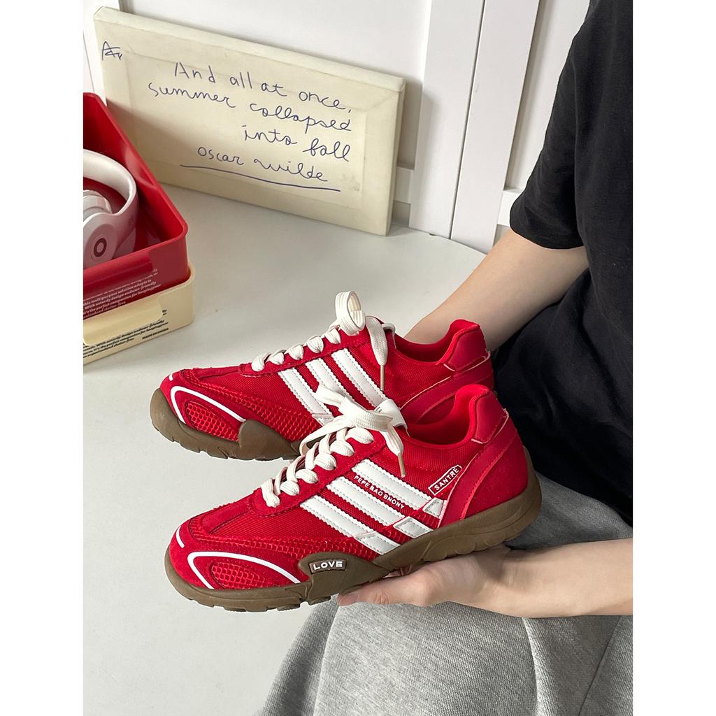Red German Training Shoes Women's 2025 New Breathable Retro Versatile Platform Heightening Board Shoes Casual Sports Forrest Gump Shoes