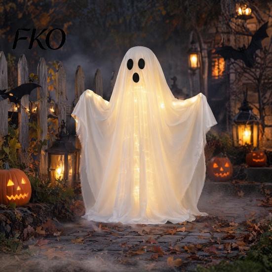Ghost with Warm Lights Halloween Decoration, LED Light Up Standing Ghost, Indoor Outdoor Decoration Spooky White for Porch, Yard, Lawn, Garden